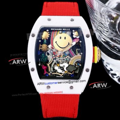 Richard Mille RM 88 Smiley White Ceramic Case Red Velcro Strap Swiss Replica Watch